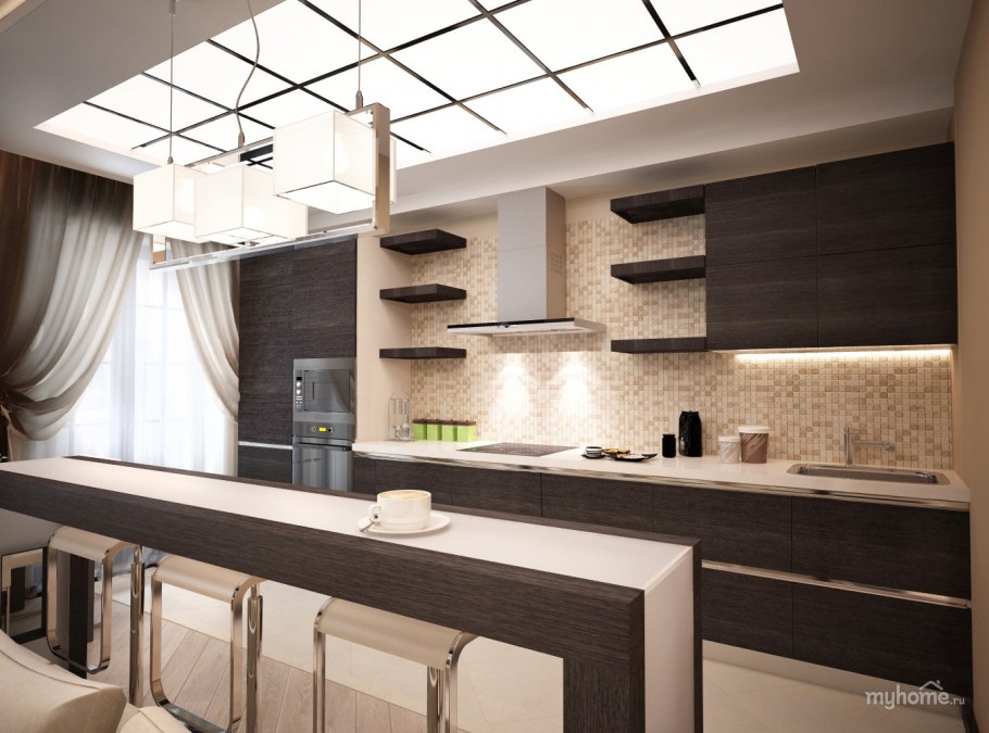 Интерьер кухни в коричнево-бежевых тонах