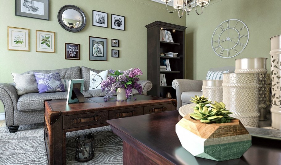 Оливковые стены в гостиной