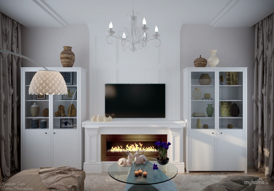 Гостиная с камином и креслами