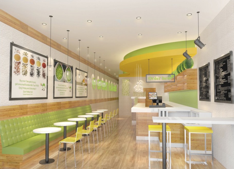 Желтый интерьер кафе