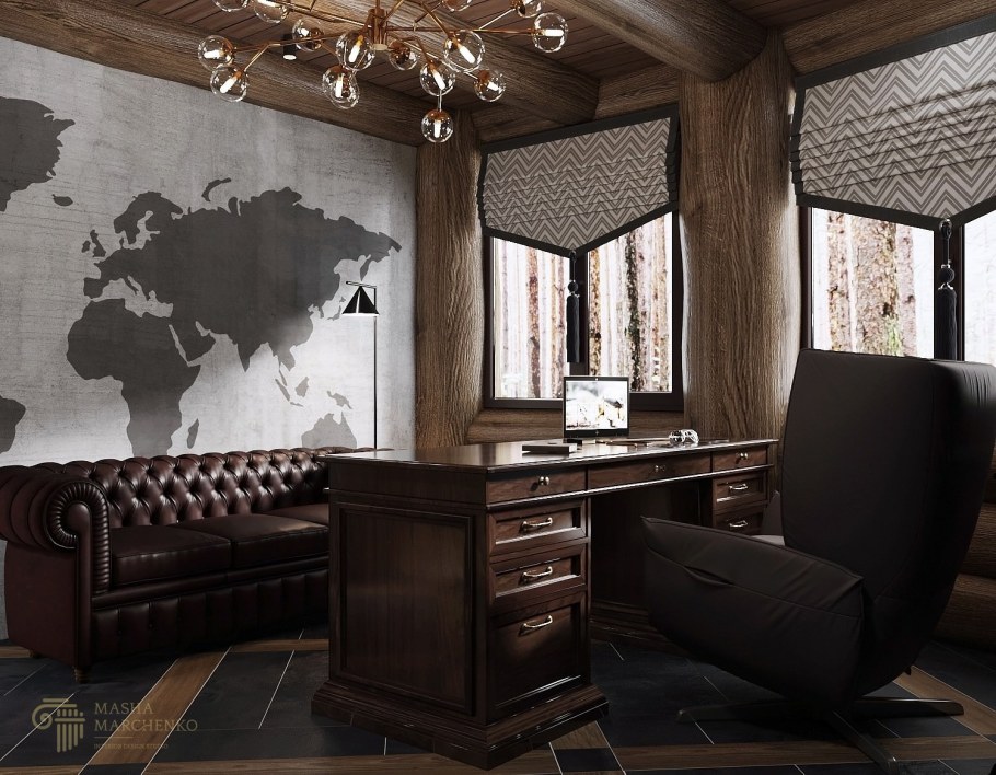 Кабинет в стиле Шале в загородном доме