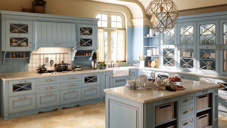 Кухня Кантри Прованс Неоклассика голубая