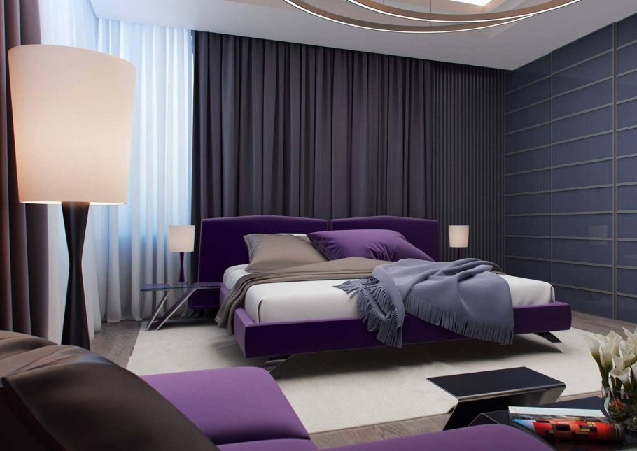 Шторы лавандового цвета в интерьере