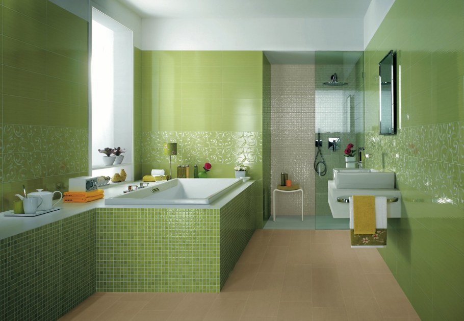 Салатовая плитка для ванной