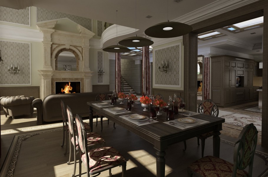 Кухня гостиная в романском стиле