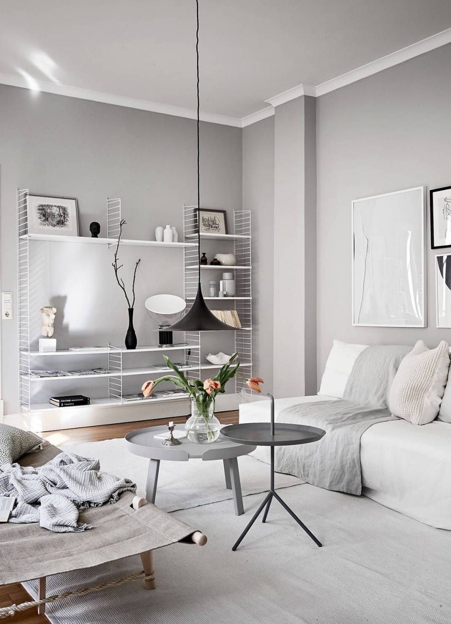 Серая гостиная в скандинавском стиле