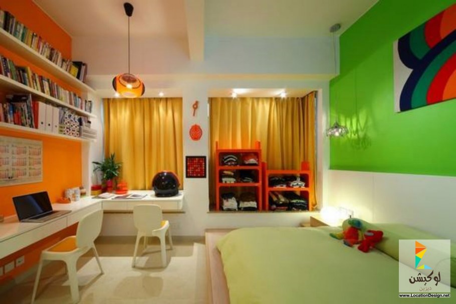 Комната в оранжево зеленых тонах