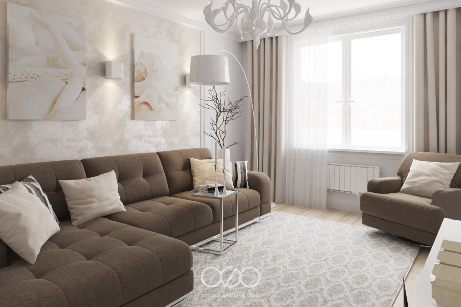 Гостиная в бело бежевых тонах