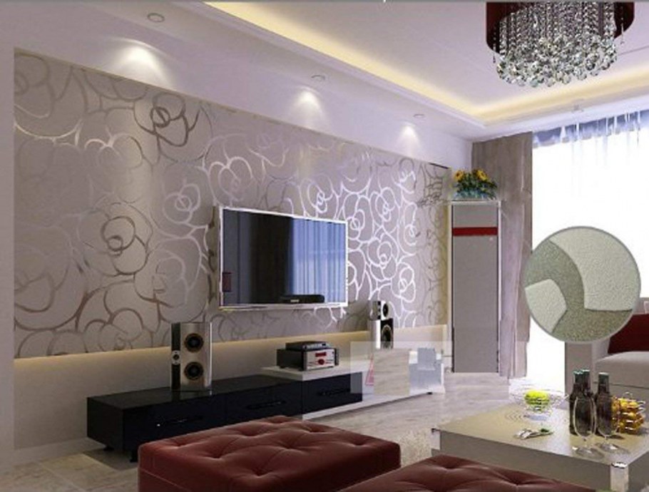 Комбинирование обоев двух цветов в гостиной