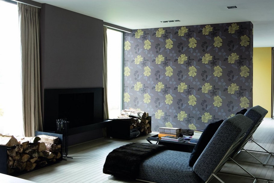 Сочетание обоев с рисунком и однотонных