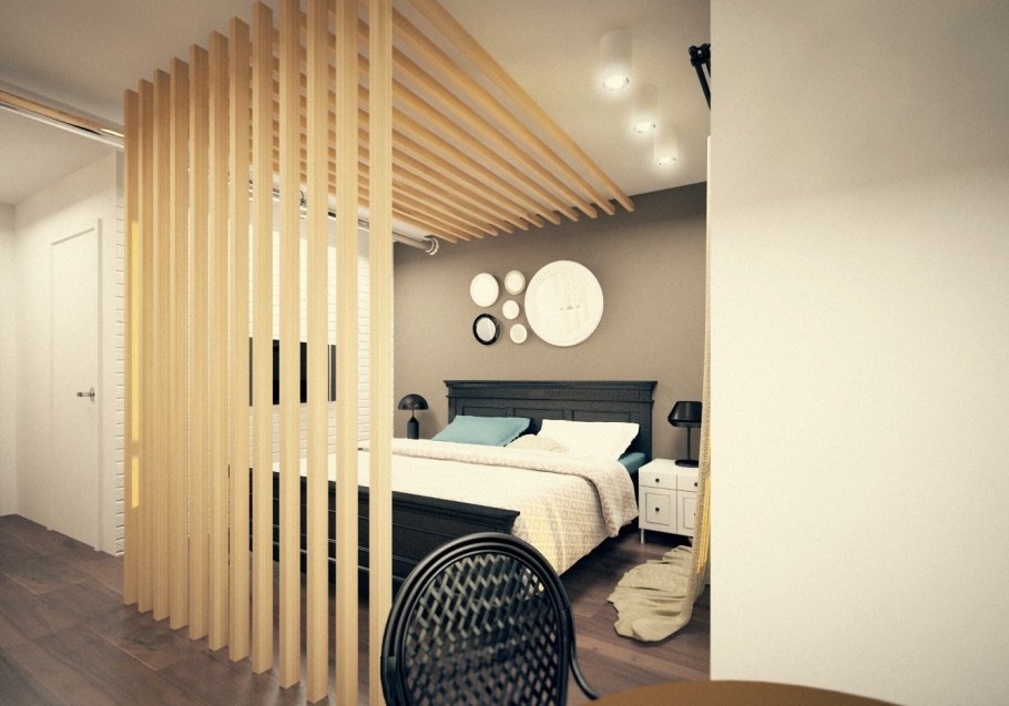 Спальня отделанная деревом,рейкой