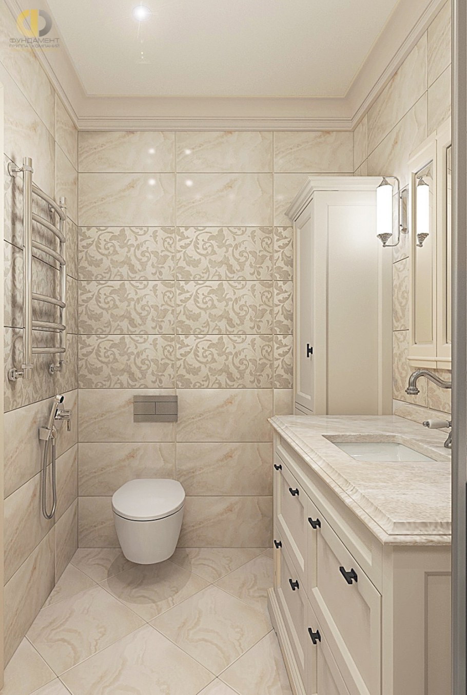 Ванная и туалет в бежевых тонах