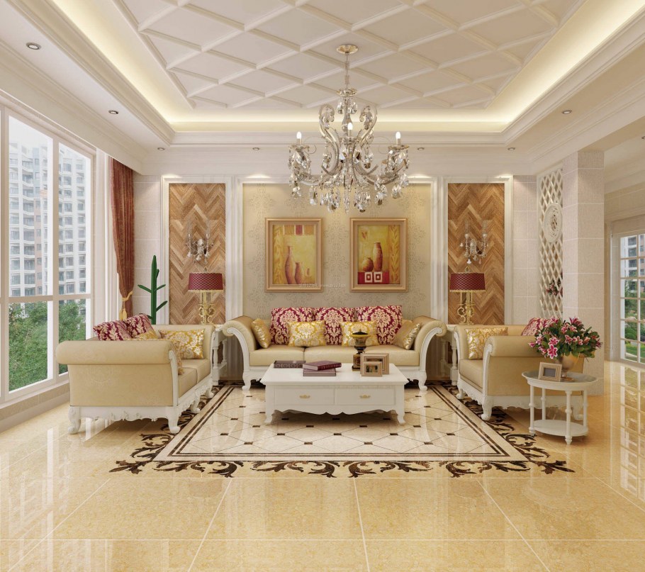 Красивая плитка в гостиной