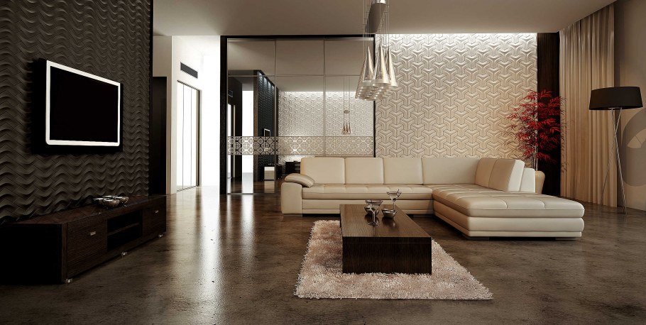 Плитка на стене в гостиной