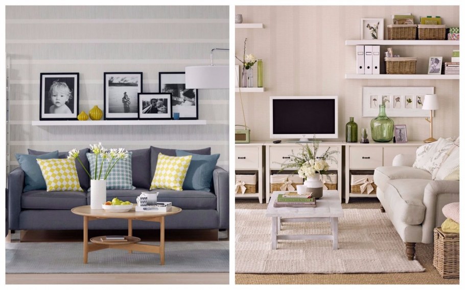 Полка над диваном в гостиной