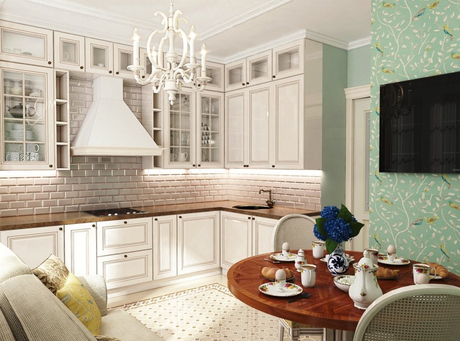 Кухня классика в пастельных тонах