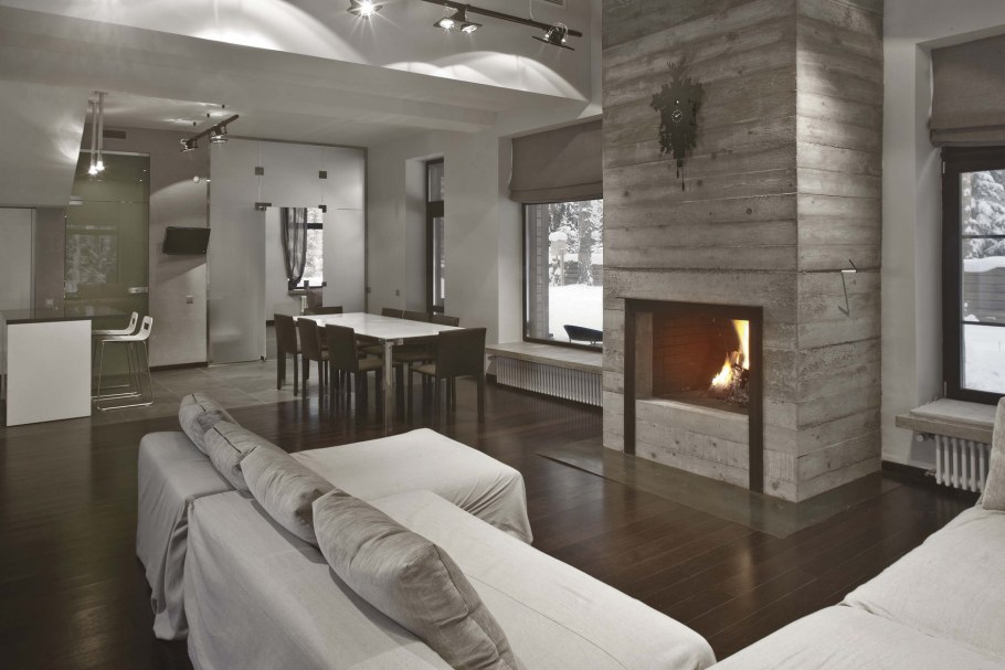 Интерьер загородного дома из пенобетона