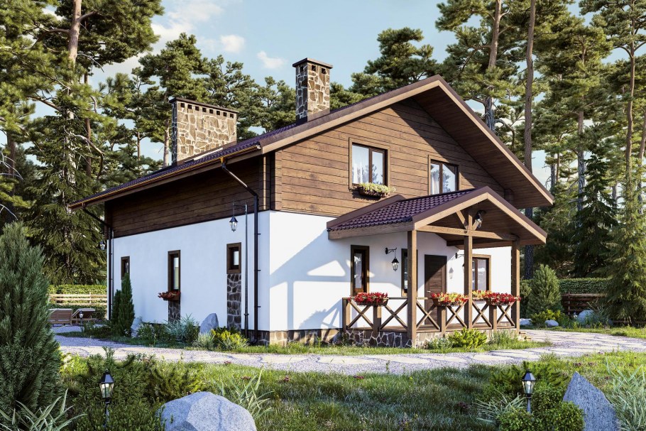 Одноэтажный дом из газобетона в стиле Шале