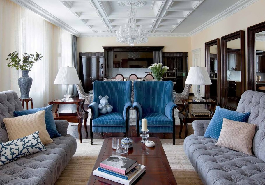 Гостиная в голубых тонах Неоклассика