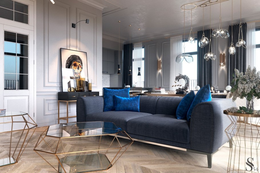 Серо синий интерьер