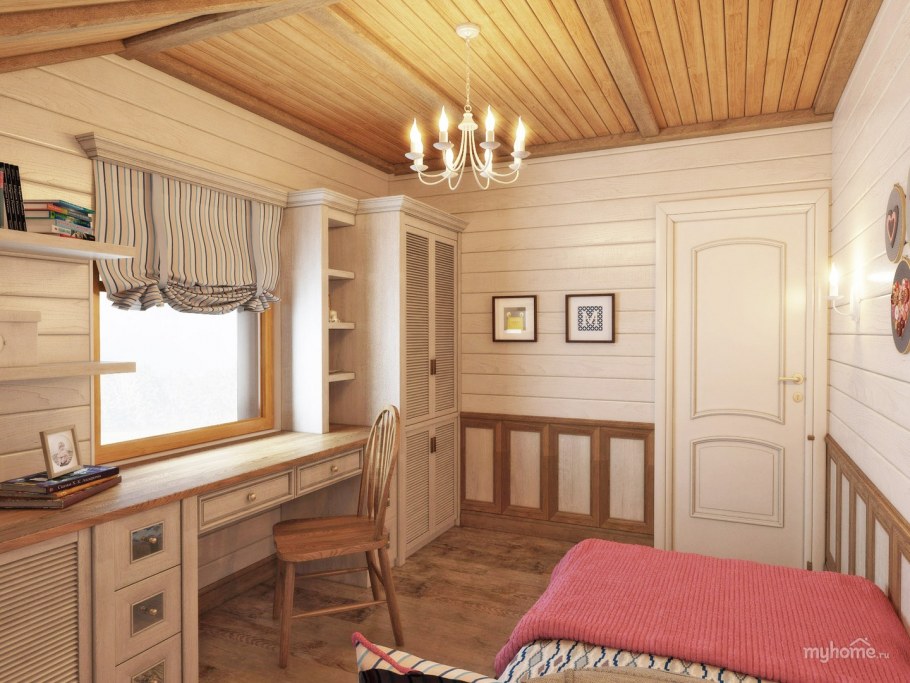 Интерьер дачной комнаты с вагонкой