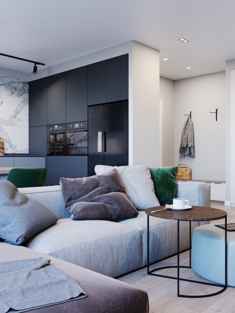 Кухня гостиная в светлых тонах