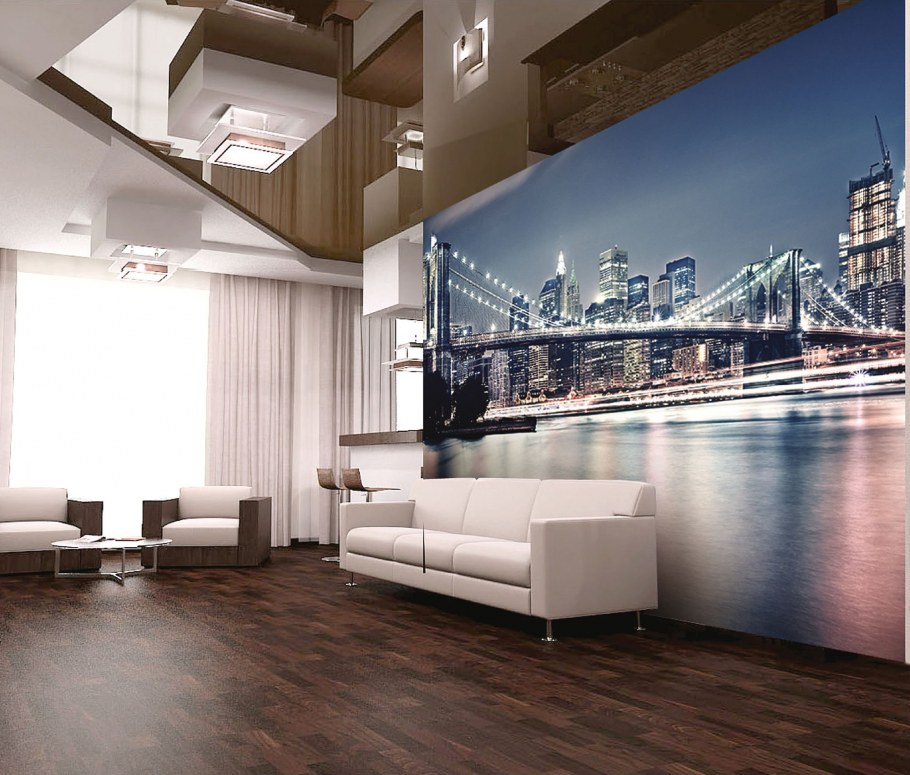 Фотообои ночной Нью-Йорк в интерьере
