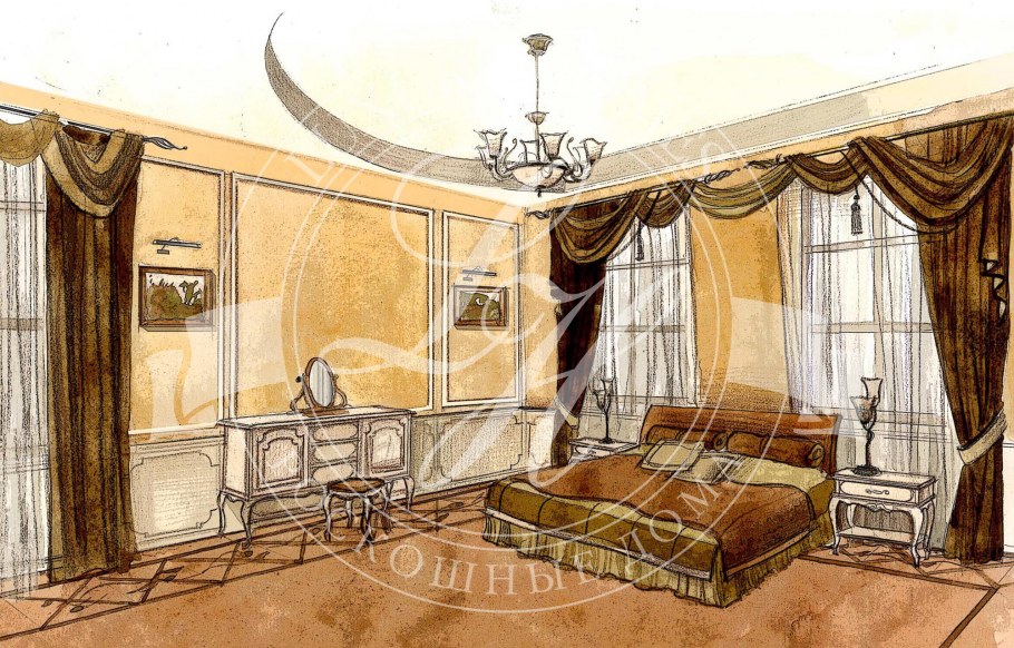 Нарисовать интерьер комнаты в стиле классицизм