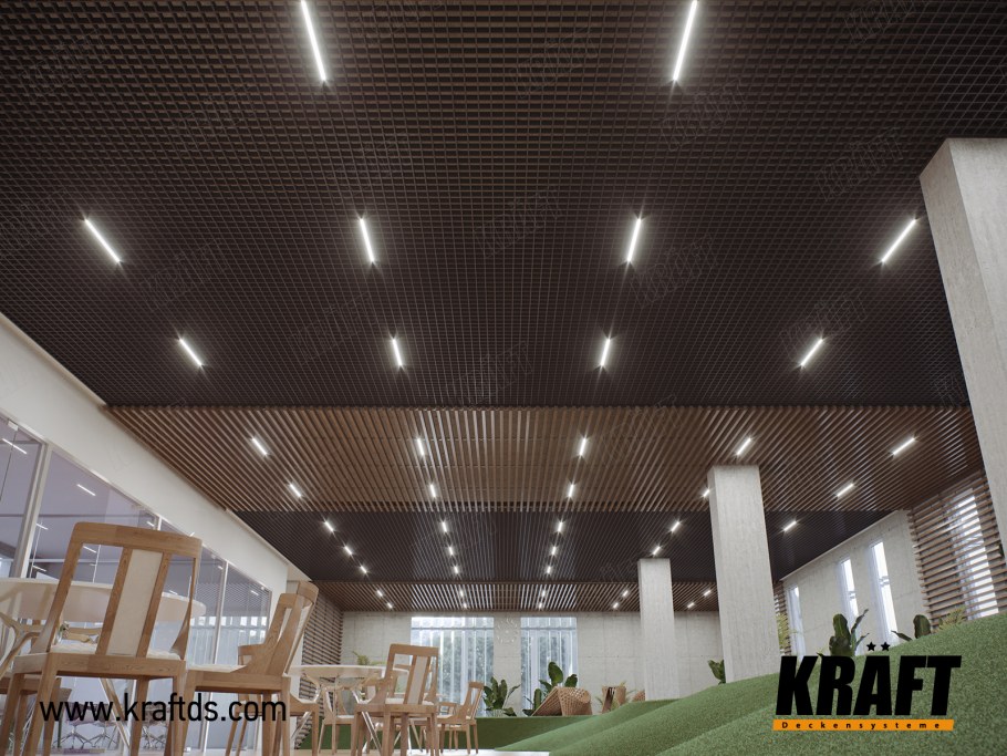 Линейные светильники и потолок Грильятто