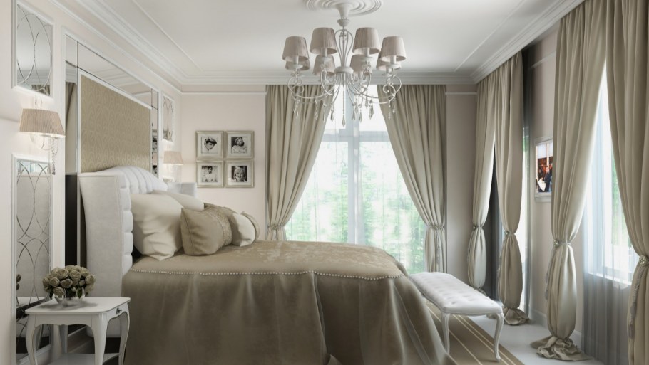 Спальня в классическом стиле в светлых тонах