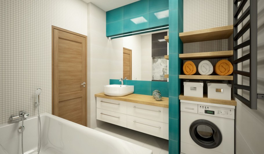 Встроенный шкаф в ванной над стиральной