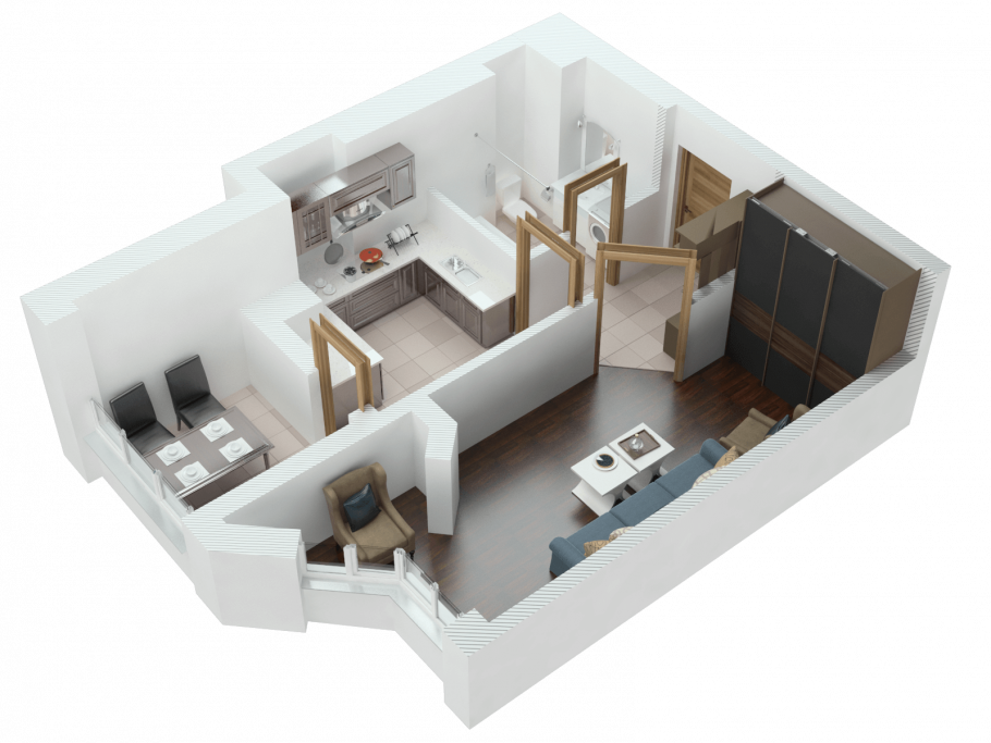 3d планировка 1 комнатной квартиры