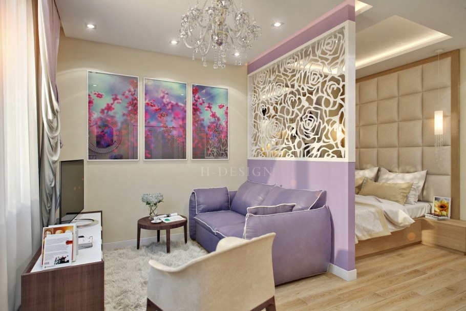 Спальня гостиная зонирование перегородкой