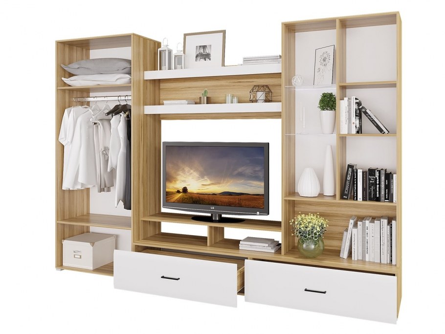 Стенка "Ненси" дуб золотой/белый