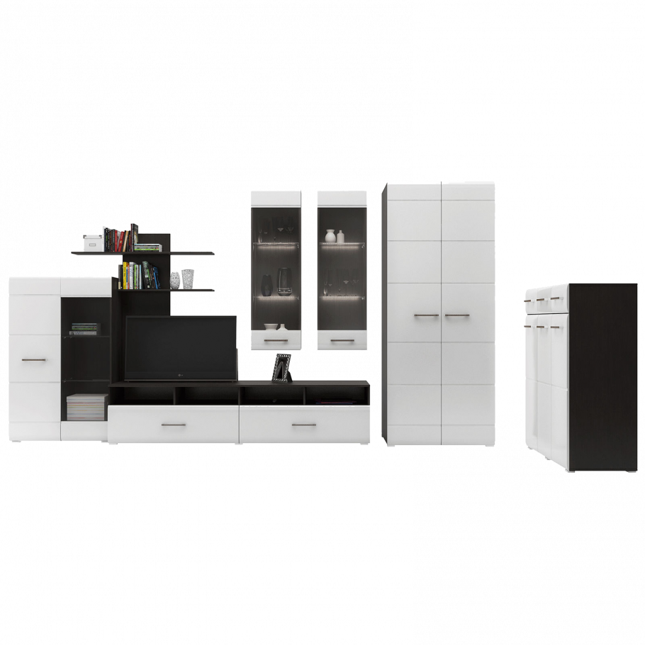 Стенка Виго вариант 2 белый глянец/венге