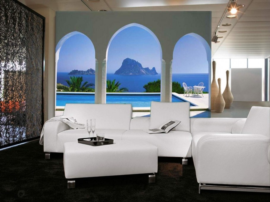 Фотообои 3д расширяющие пространство в интерьере для гостиной