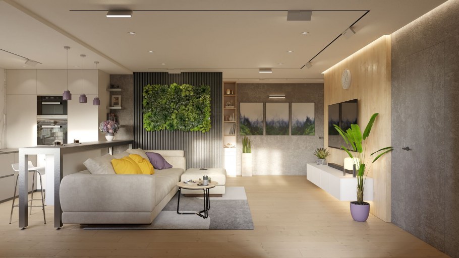 Кухня гостиная в эко стиле