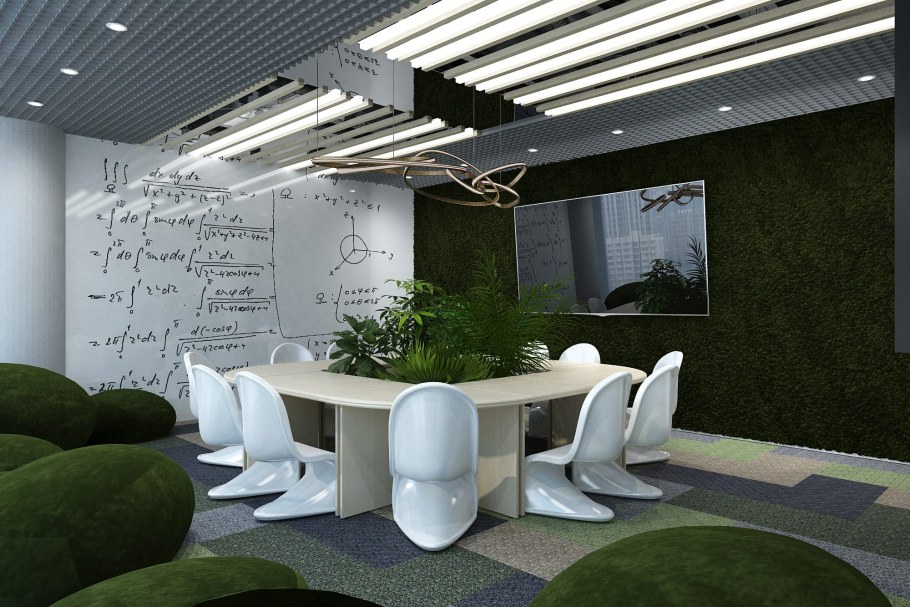 Интерьер зелёный экостиль