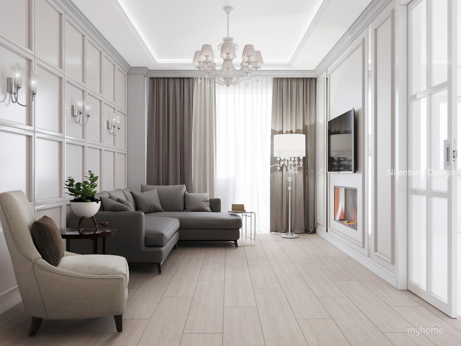 Бежевая гостиная Неоклассика