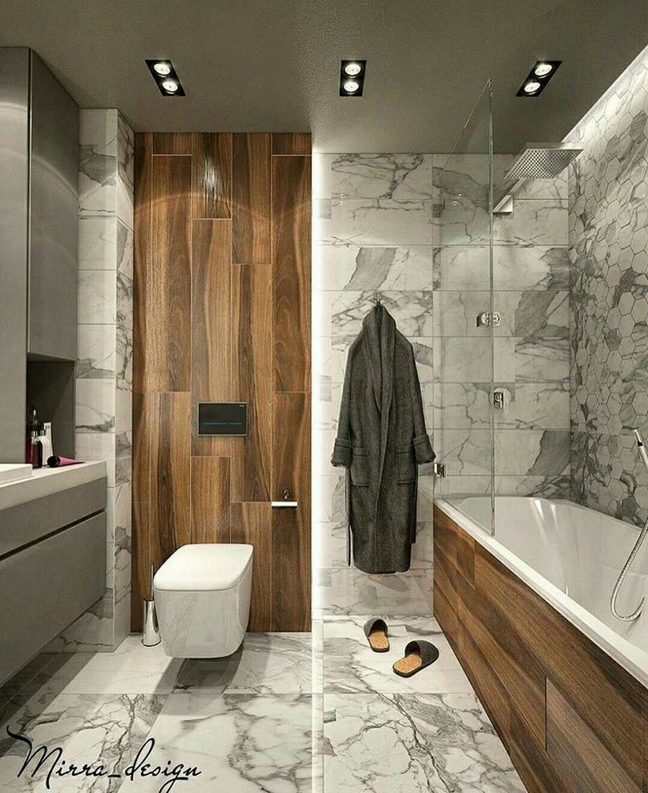 Ванная под мрамор и дерево
