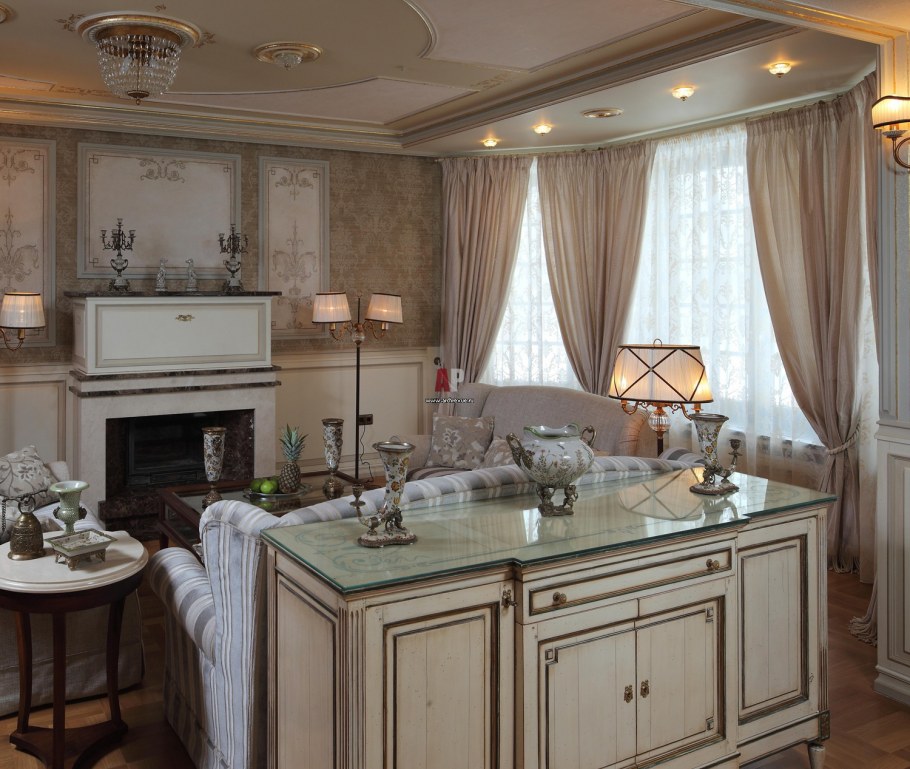 Кухня гостиная в загородном доме современная классика