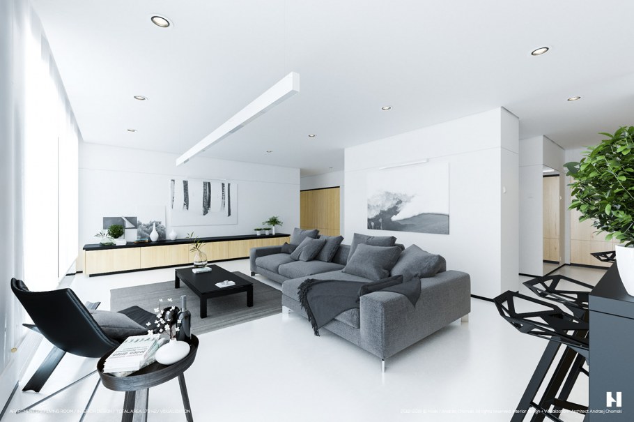 Натяжной потолок в гостиной Минимализм