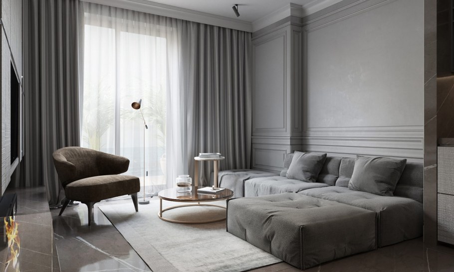Неоклассика в интерьере в серых тонах