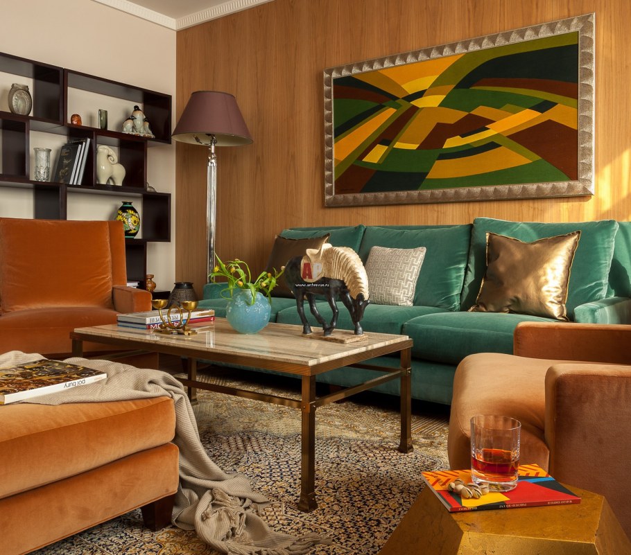 Горчичный и изумрудный цвет в интерьере