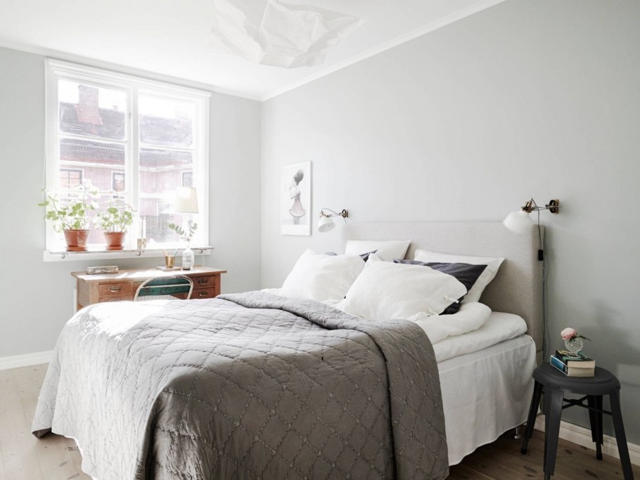 Серая спальня в скандинавском стиле