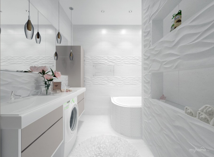 Серая плитка объемная в ванную