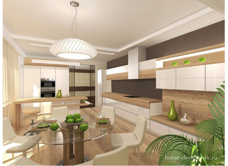 Кухня гостиная в коричневом цвете