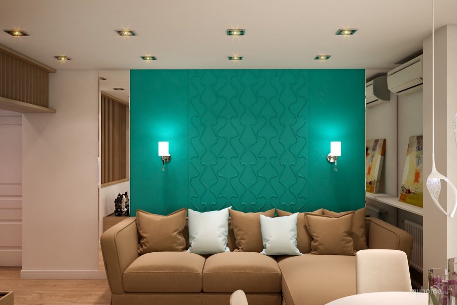 Декор с бирюзовым диваном