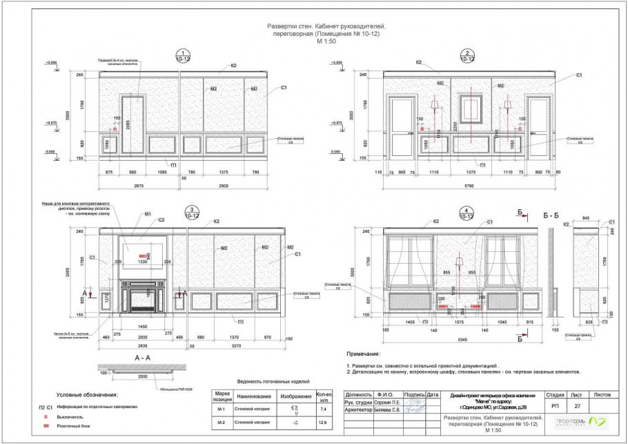 Развертки рабочей документации интерьера
