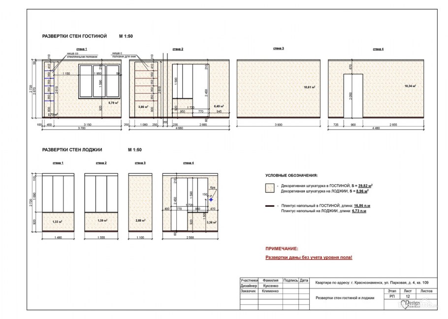 Развертка стен помещения